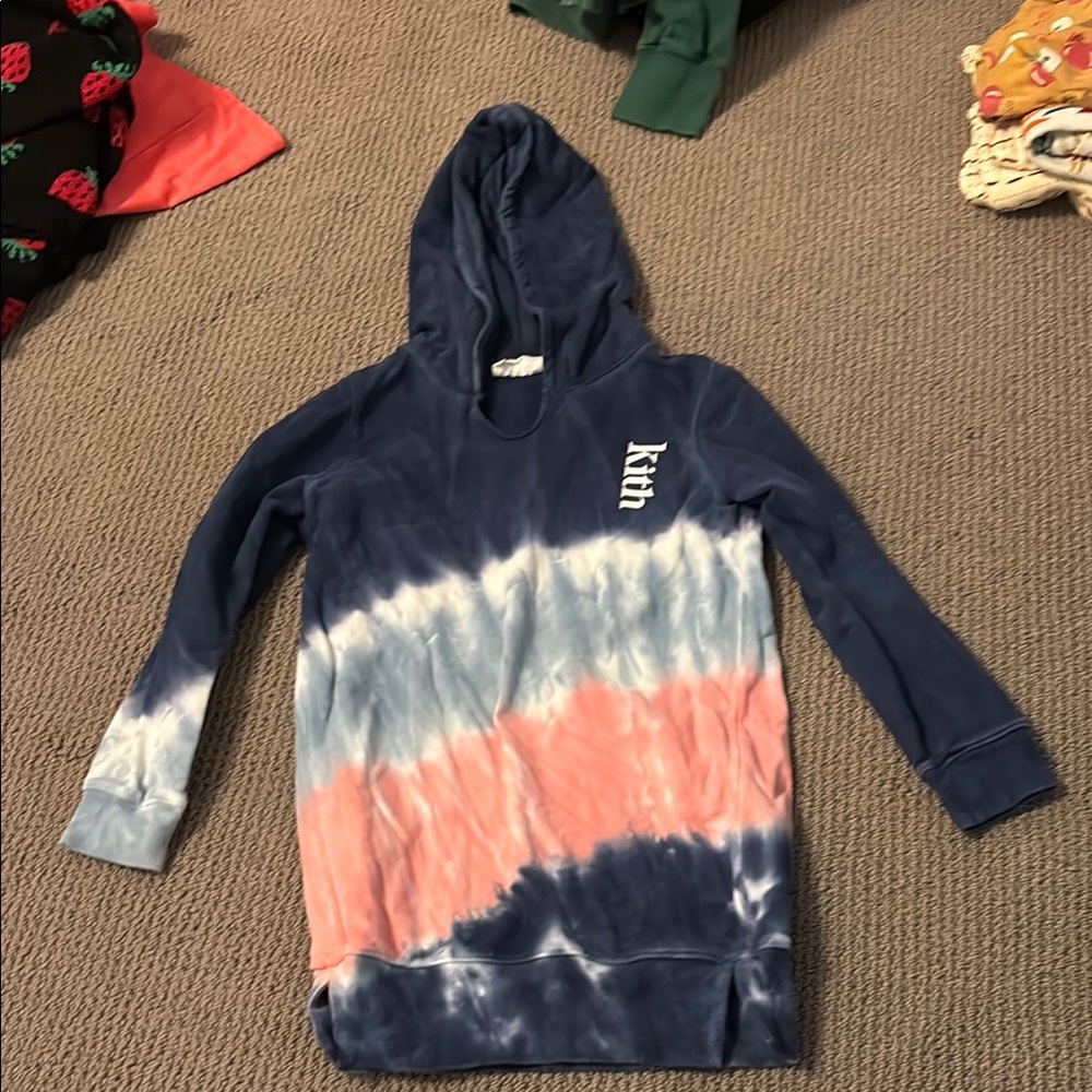 Kith Kids Blue and Pink Tie-Dye Hoodie Dress